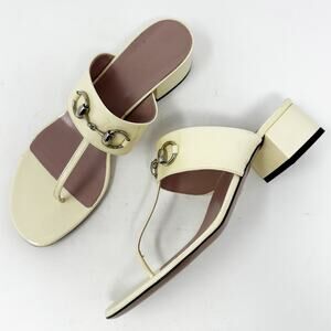 Gucci Horsebit Cream Patent Leather Thong Sandals 39